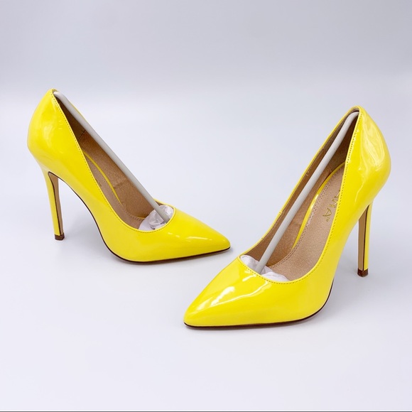 Women Yellow patent Pointy Toe Stiletto High Heel - Picture 3 of 7
